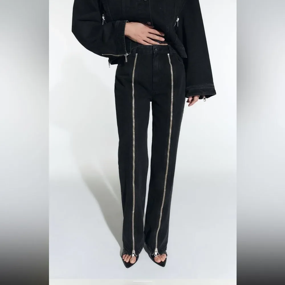 ZARA WOMAN SS23 BLACK ZW THE FULL LENGTH JEANS 9632/057/075/017 - Picture 3 of 10